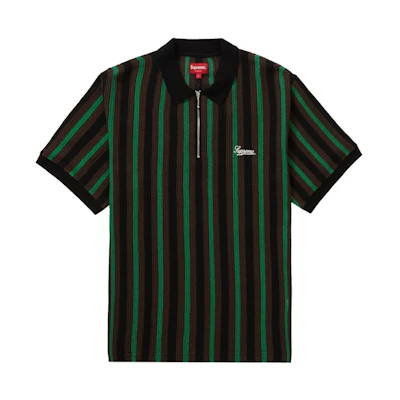 Supreme Open Knit Stripe Zip Polo Black