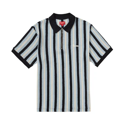 Supreme Open Knit Stripe Zip Polo Navy
