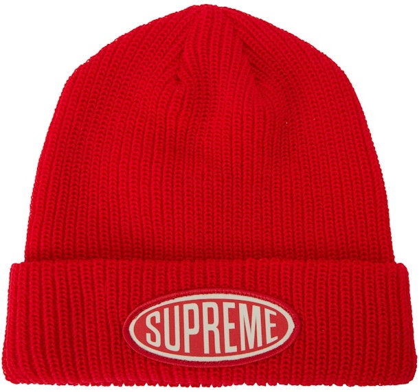 supreme-oval-patch-beanie-red
