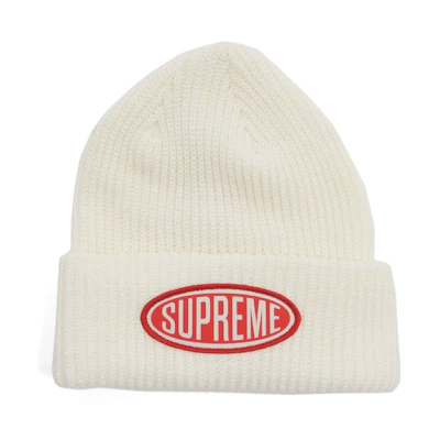 Supreme Oval Patch Beanie White