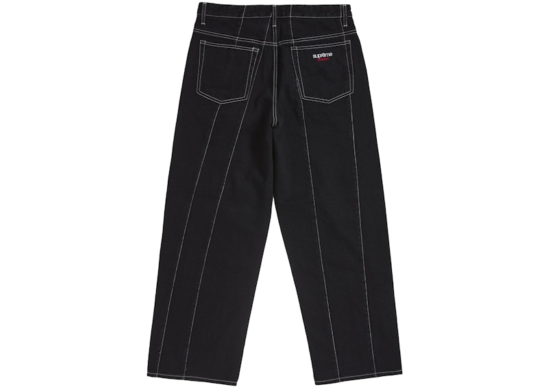 Order Supreme 拼接條紋寬鬆牛仔褲 黑色