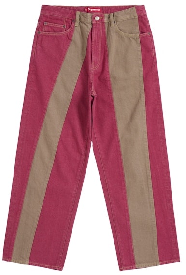 supreme-paneled-stripe-baggy-jean-red