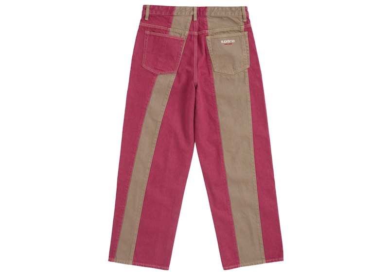 Order Supreme 拼接條紋寬鬆牛仔褲 紅色
