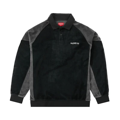 Supreme Paneled Velour L/S Polo Black