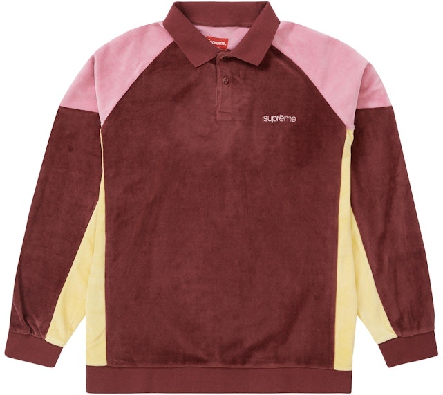 supreme-paneled-velour-l-s-polo-cardinal