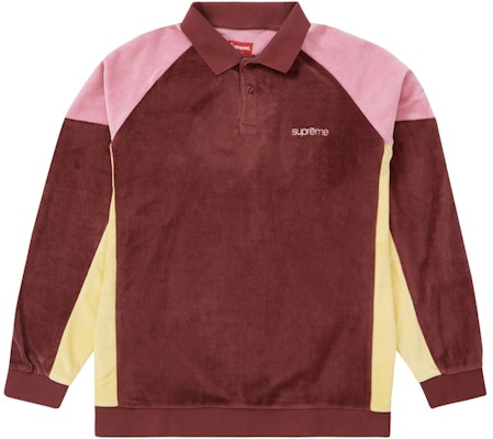 Supreme Paneled Velour Lengan Panjang Polo Merah Cardinal Buy Supreme Paneled Velour Lengan Panjang Polo Merah Cardinal