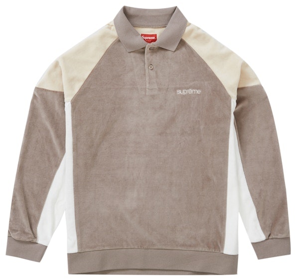 supreme-paneled-velour-l-s-polo-light-brown