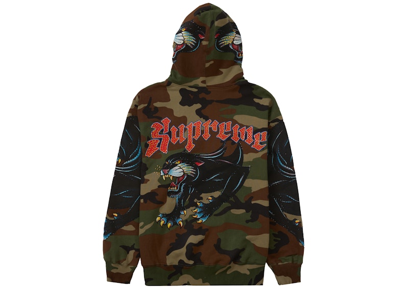 Supreme Panther Zip Up Hooded Sweatshirt Woodland Camo