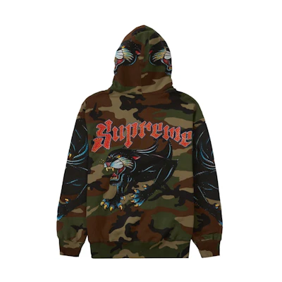 Supreme Panther Zip Up Hooded Sweatshirt Woodland Camo