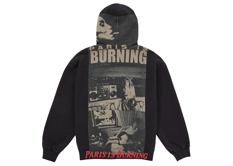 Supreme Paris Is Burning Zip Up Hooded Sweatshirt Black