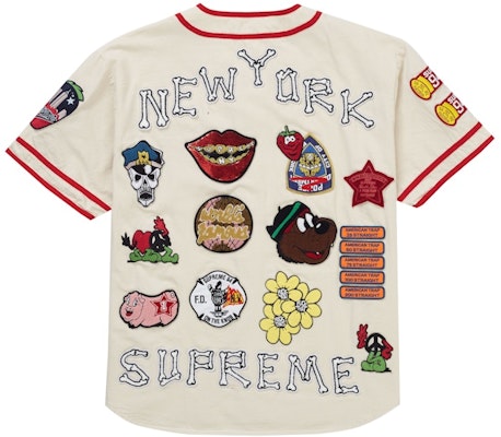 Supreme Patches Denim Baseball Jersey Natural Buy Supreme Patches Denim Baseball Jersey Natural