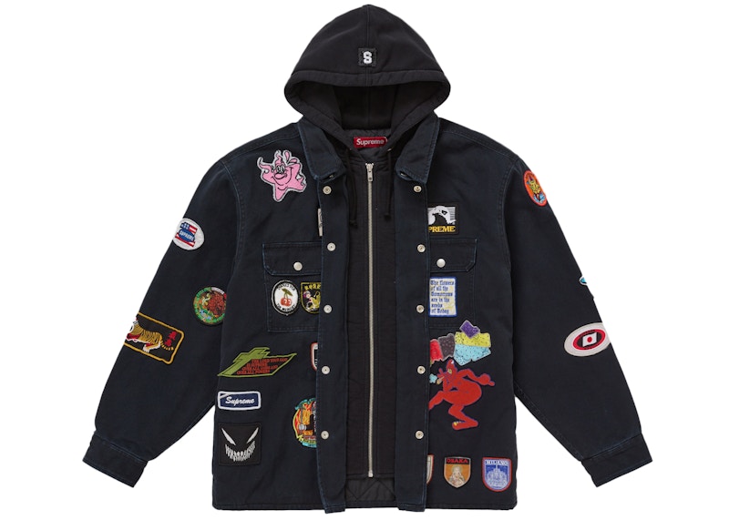 Supreme Patches Hooded Zip Up Shirt Black 圖 2