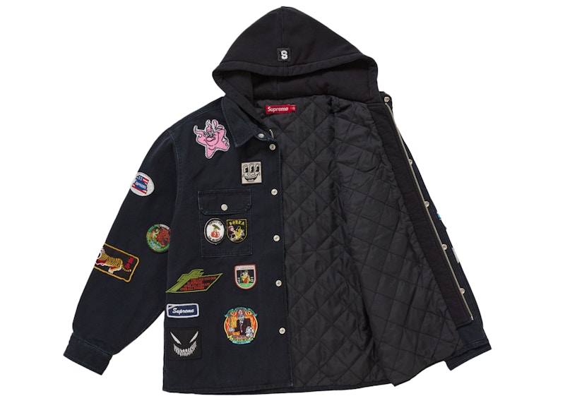 Supreme Patches Hooded Zip Up Shirt Black 圖 3