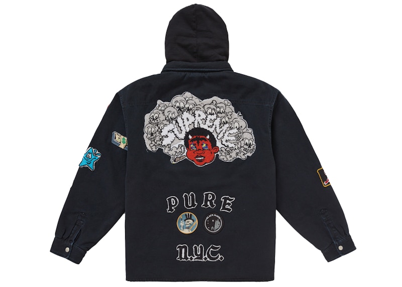 Supreme Patches Hooded Zip Up Shirt Black 圖 4