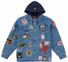 Supreme Patches Hooded Zip Up Shirt Denim Supreme Patches Hooded Zip Up Shirt Denim