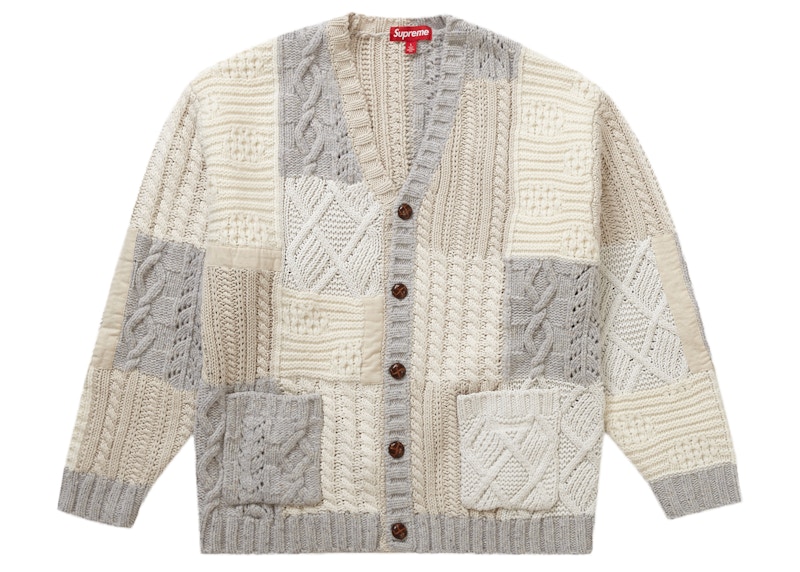 Supreme Patchwork Cable Knit Cardigan Ivory