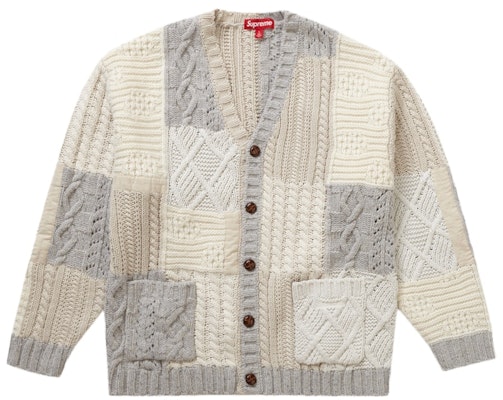 Supreme Patchwork Cable Knit Cardigan Ivory - Kardigan Rajut Gading Patchwork Supreme Buy Supreme Patchwork Cable Knit Cardigan Ivory - Kardigan Rajut Gading Patchwork Supreme