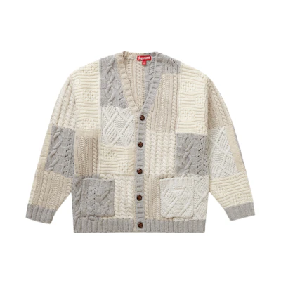 Supreme Patchwork Cable Knit Cardigan Ivory