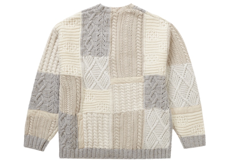 Order Supreme Patchwork Cable Knit Cardigan Ivory - Kardigan Rajut Gading Patchwork Supreme