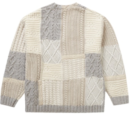 Supreme Patchwork Cable Knit Cardigan Ivory - Kardigan Rajut Gading Patchwork Supreme Order Supreme Patchwork Cable Knit Cardigan Ivory - Kardigan Rajut Gading Patchwork Supreme