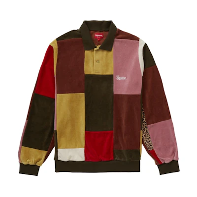 Supreme Patchwork Velour L/S Polo Dark Olive