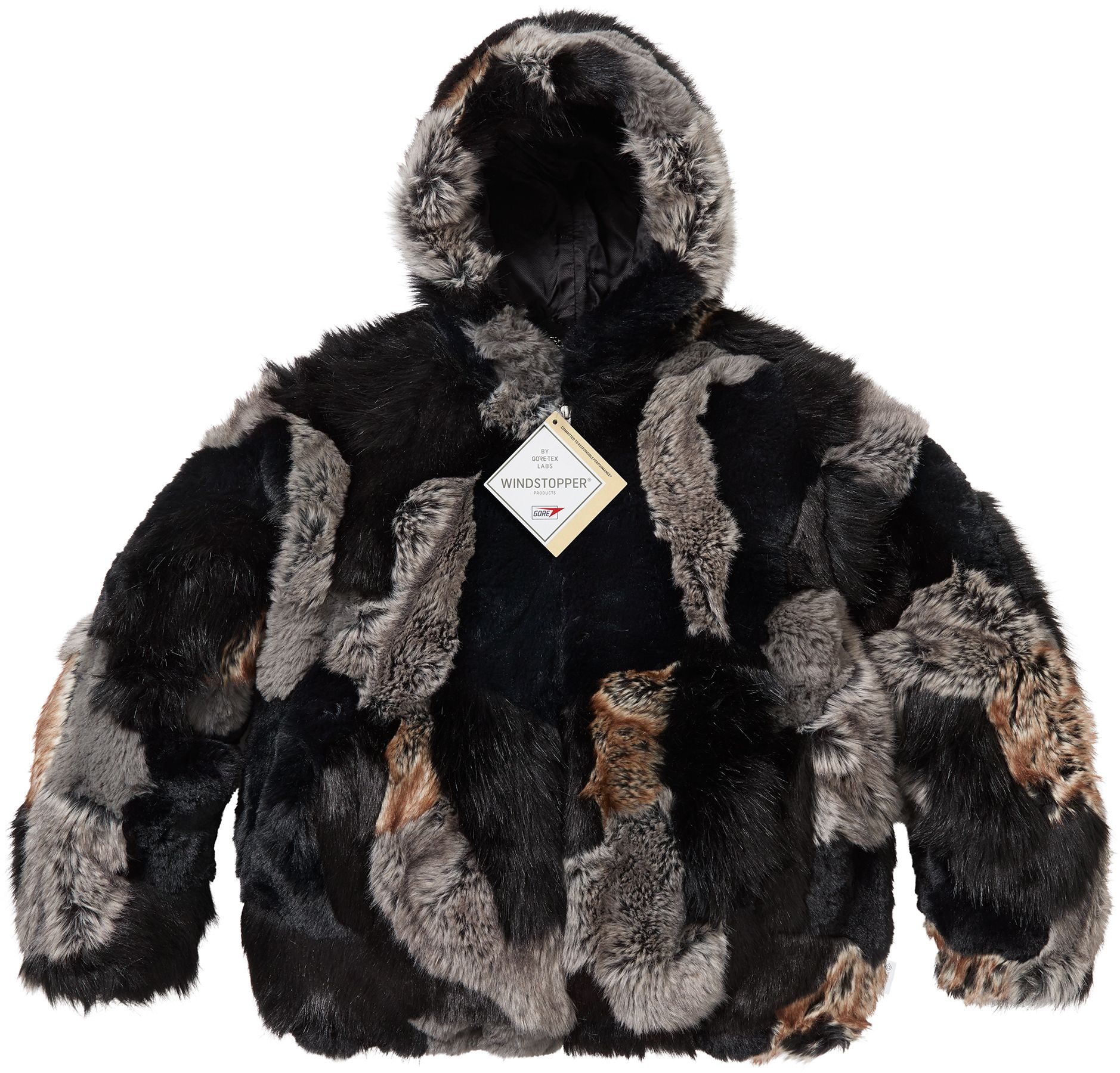 Supreme Patchwork WINDSTOPPER Hooded Faux Fur Jacket Black