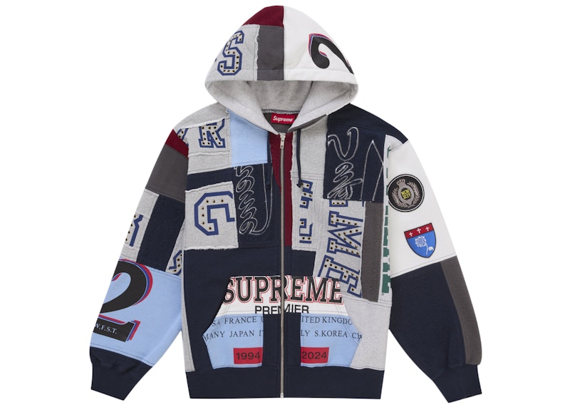 Supreme Patchwork Zip Up Hooded Sweatshirt (SS25) Navy