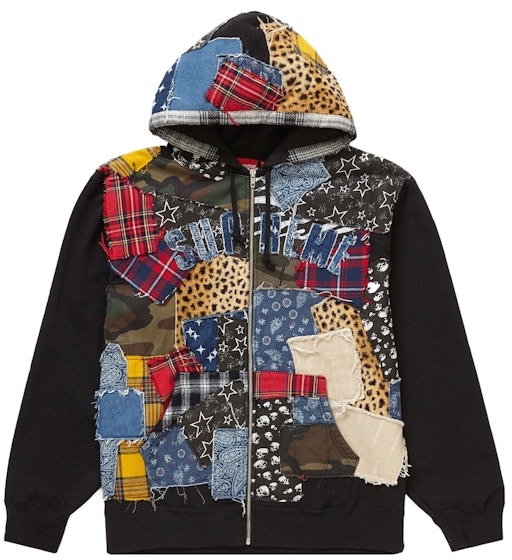 supreme-patchwork-zip-up-hooded-sweatshirt-black