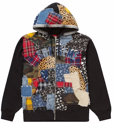 Supreme Patchwork Hoodie Ritsleting Hitam Buy Supreme Patchwork Hoodie Ritsleting Hitam