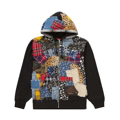 Supreme Patchwork Zip Up Hooded Sweatshirt Black