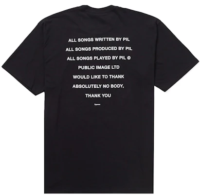 Supreme PiL 黑色 T 恤 Order Supreme PiL 黑色 T 恤