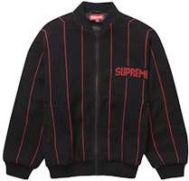 Supreme Pinstripe Varsity Zip Up Sweater Black Supreme Pinstripe Varsity Zip Up Sweater Black