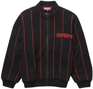 Supreme Pinstripe Varsity Zip Up Sweater Hitam Buy Supreme Pinstripe Varsity Zip Up Sweater Hitam
