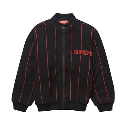 Supreme Pinstripe Varsity Zip Up Sweater Black