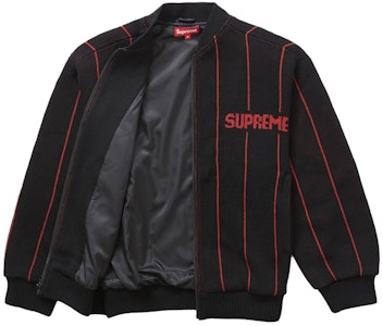 Supreme Pinstripe Varsity Zip Up Sweater Hitam Order Supreme Pinstripe Varsity Zip Up Sweater Hitam