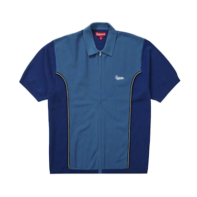 Supreme Piping Zip Up Polo Dark Blue