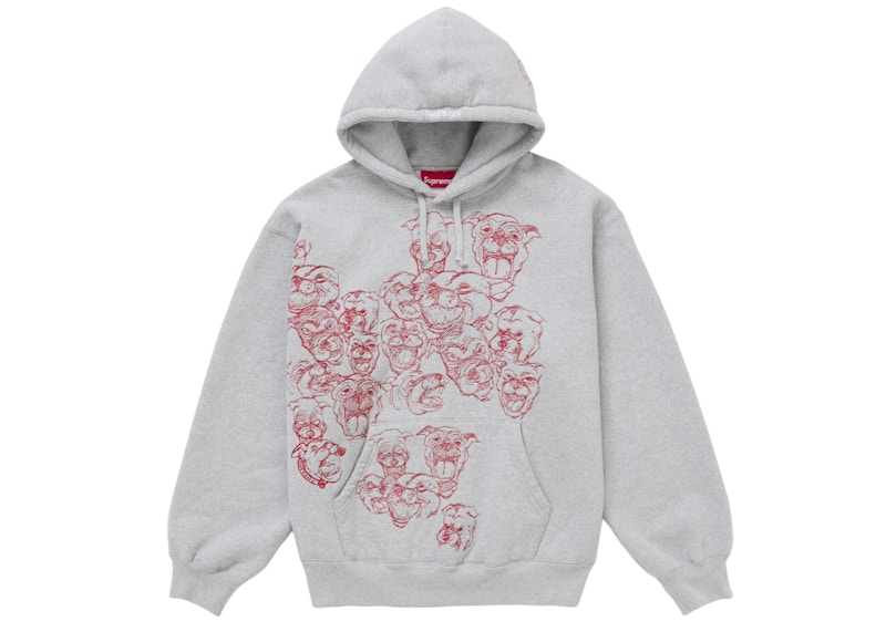 Supreme Pitbulls Embroidered Hooded Sweatshirt Heather Grey