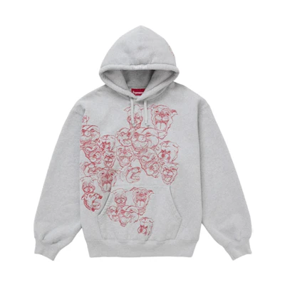 Supreme Pitbulls Embroidered Hooded Sweatshirt Heather Grey