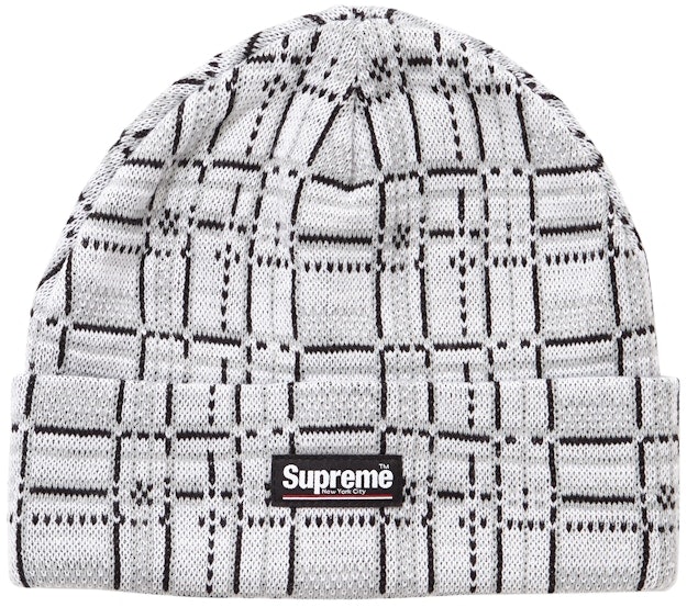 supreme-plaid-beanie-white