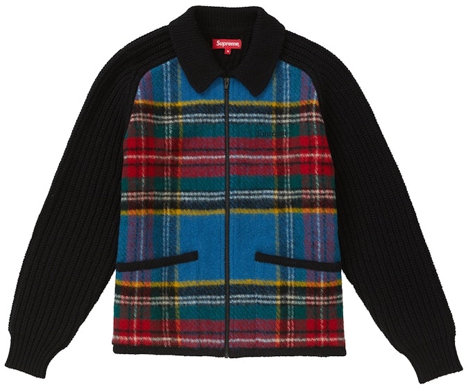 supreme-plaid-front-zip-sweater-black