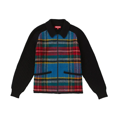 Supreme Plaid Front Zip Sweater Black