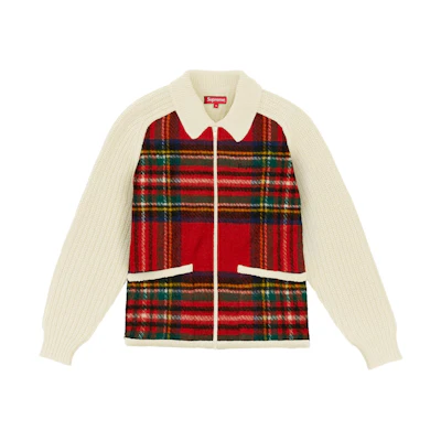 Supreme Plaid Front Zip Sweater Off White