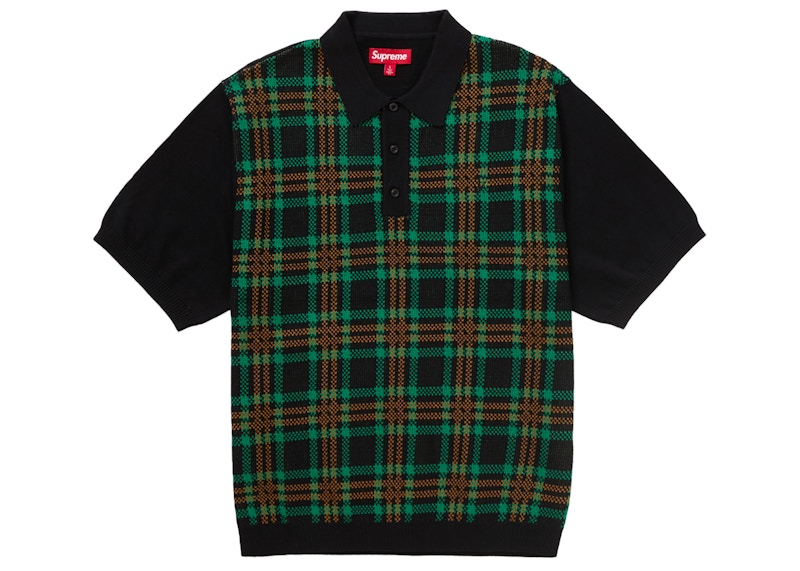 Supreme Plaid Knit S/S Polo Black
