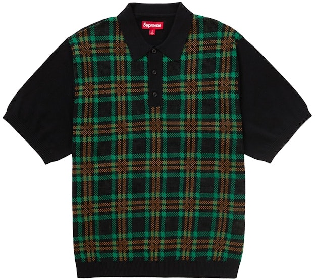 supreme-plaid-knit-s-s-polo-black