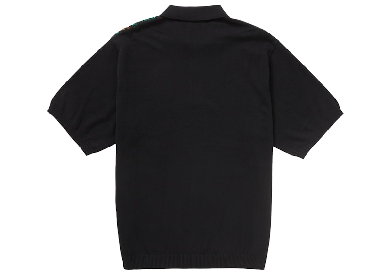 Order Polo Negro de Punto a Cuadros de Manga Corta Supreme.