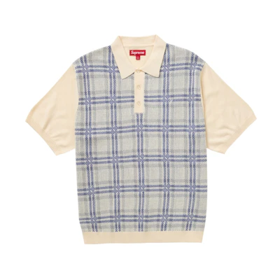 Supreme Plaid Knit S S Polo White