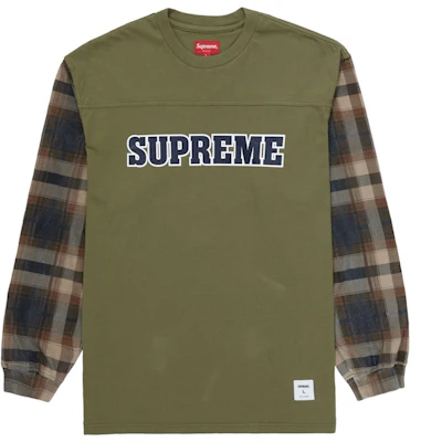 Supreme Camiseta Manga Larga con Mangas de Cuadro Verde Oliva Claro Buy Supreme Camiseta Manga Larga con Mangas de Cuadro Verde Oliva Claro