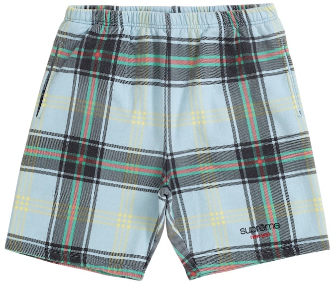 supreme-plaid-sweatshort-light-blue