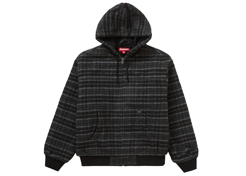 Supreme Plaid Wool Hooded Work Jacket Black