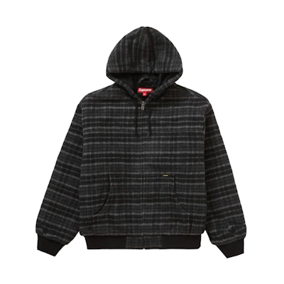 Supreme Plaid Wool Hooded Work Jacket Black